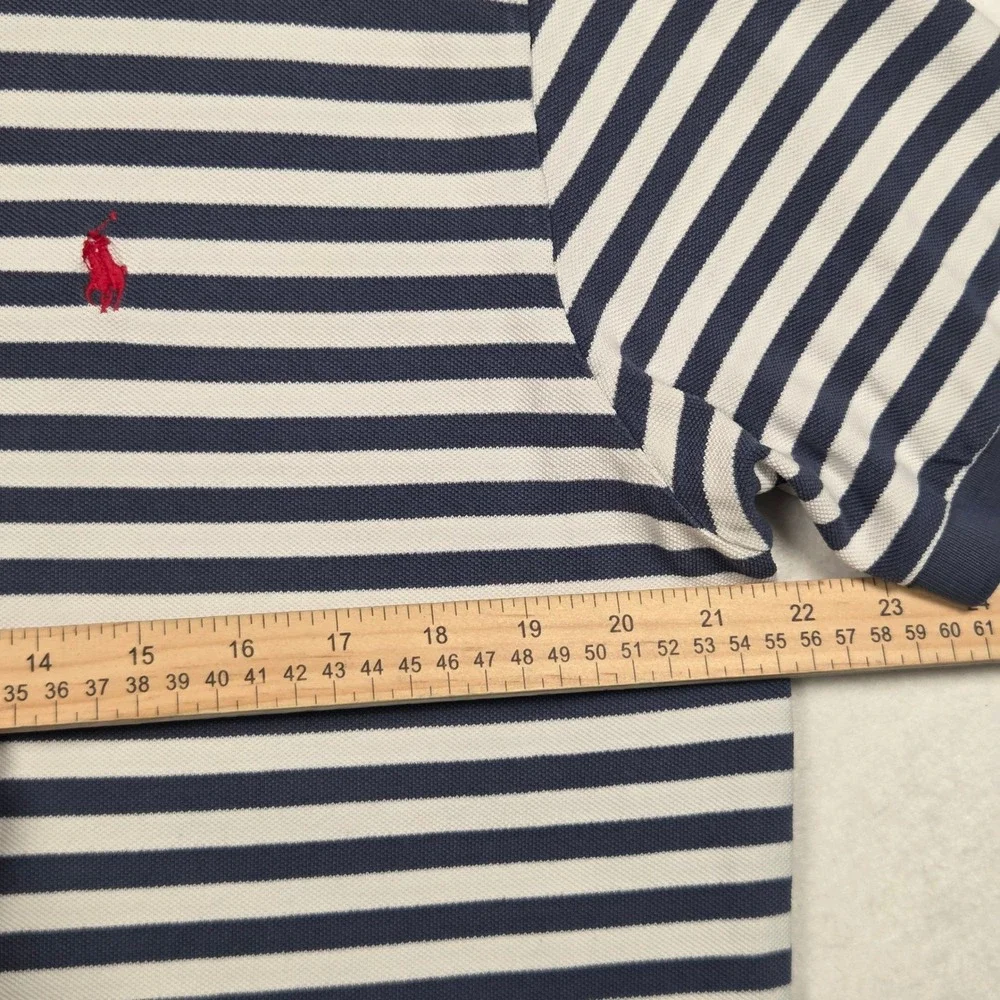Vintage 90s Polo Ralph Lauren Polo Shirt L Blue White Striped Short Sleeve Vtg